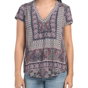 Lucky Brand Boho Short Sleeve Blouse Size Medium